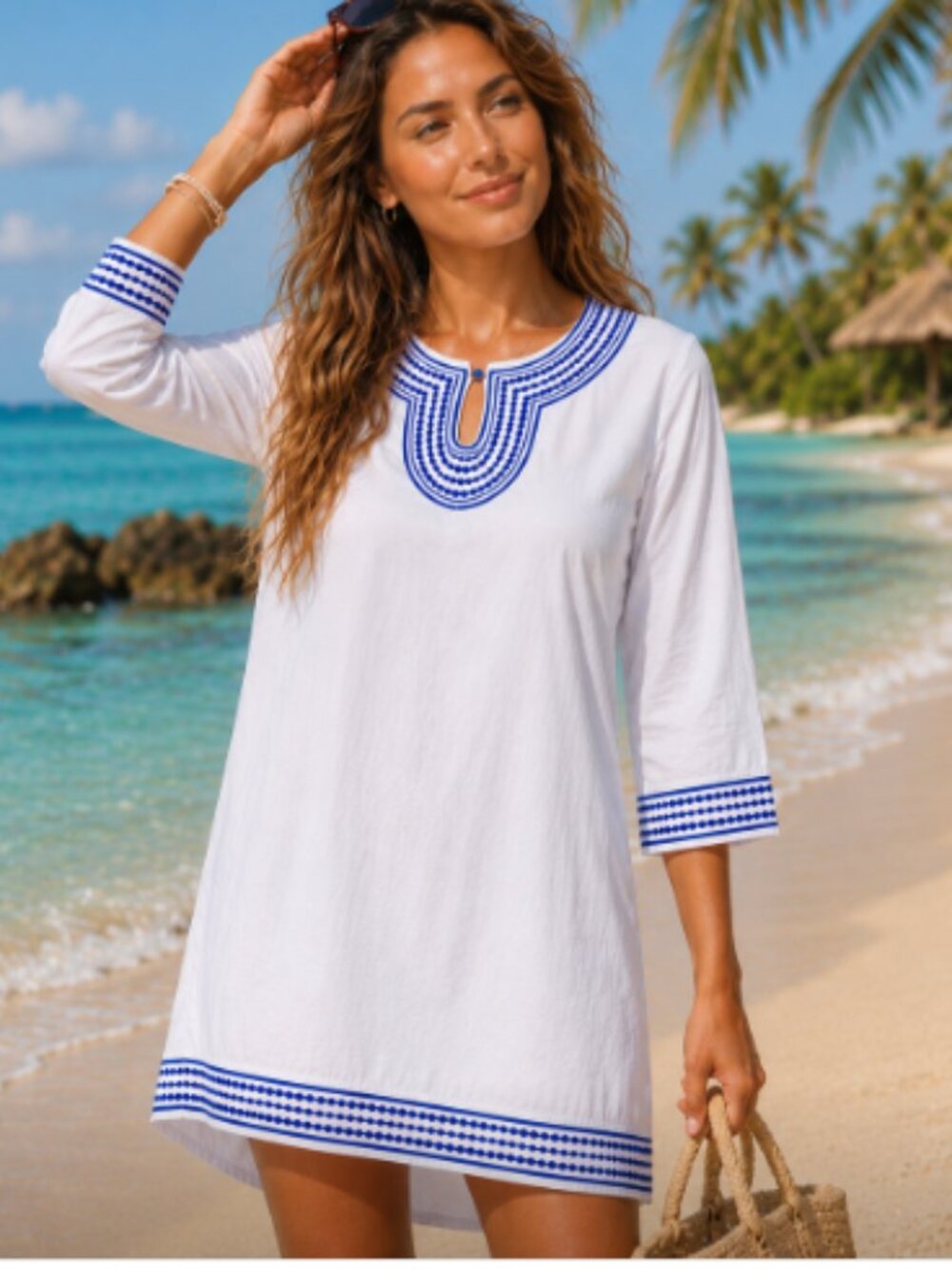 Vineyard Vines White Swim Coverup with Blue Trim